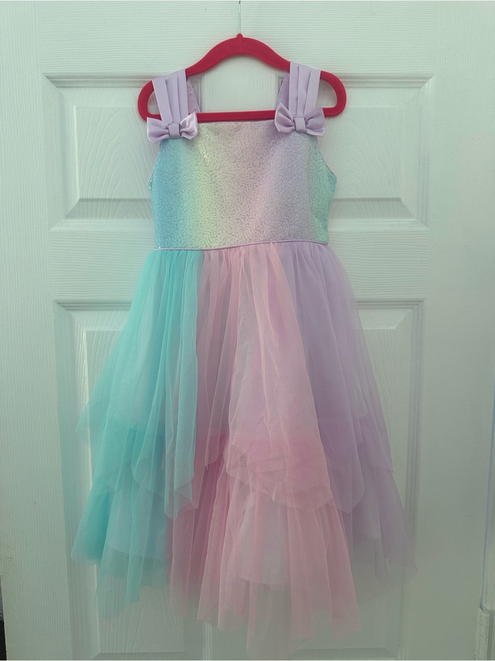 Jona Michelle Pastel Mint Pink Lavender Tulle Dress with Bow Straps